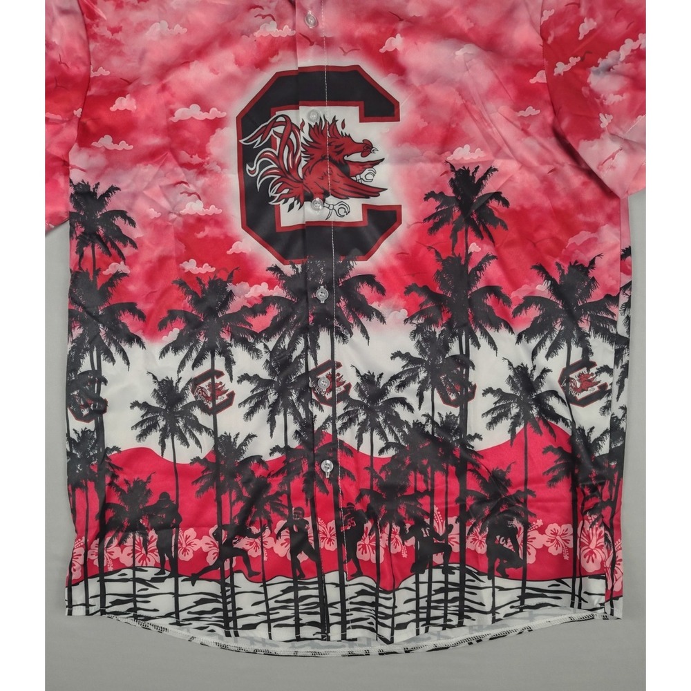 South Carolina Gamecocks Shirt Mens L Hawaiian Palm Trees Button Down Red Black - Picture 7 of 14